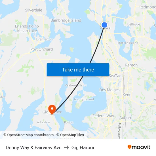 Denny Way & Fairview Ave to Gig Harbor map