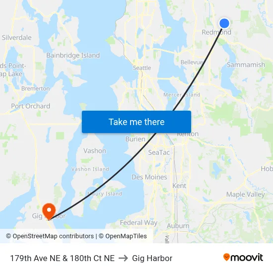 179th Ave NE & 180th Ct NE to Gig Harbor map