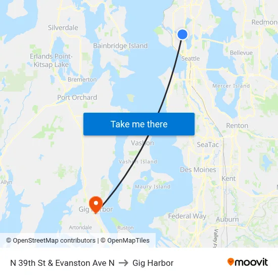 N 39th St & Evanston Ave N to Gig Harbor map