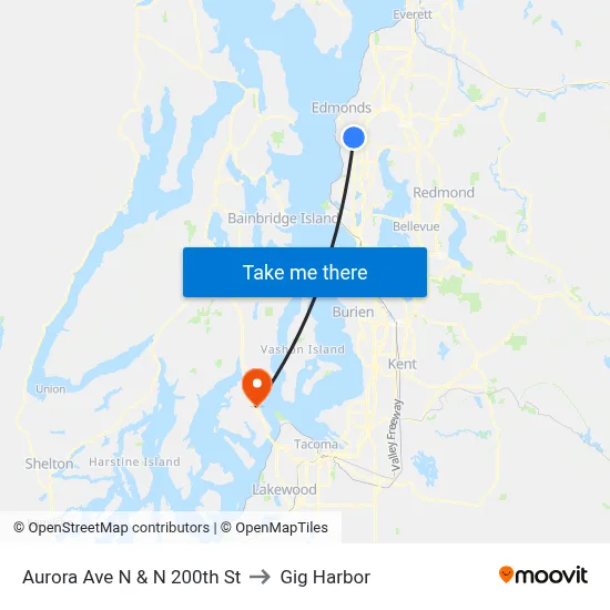 Aurora Ave N & N 200th St to Gig Harbor map