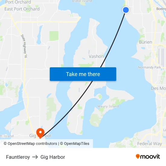 Fauntleroy to Gig Harbor map