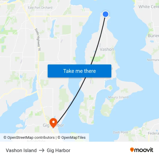 Vashon Island to Gig Harbor map