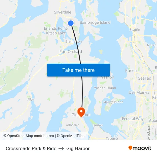 Crossroads Park & Ride to Gig Harbor map