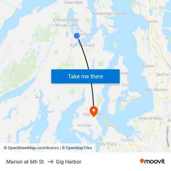 Marion at 6th St. to Gig Harbor map