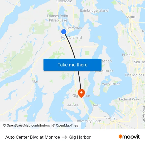 Auto Center Blvd at Monroe to Gig Harbor map