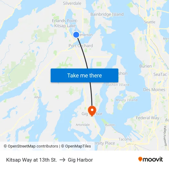 Kitsap Way at 13th St. to Gig Harbor map