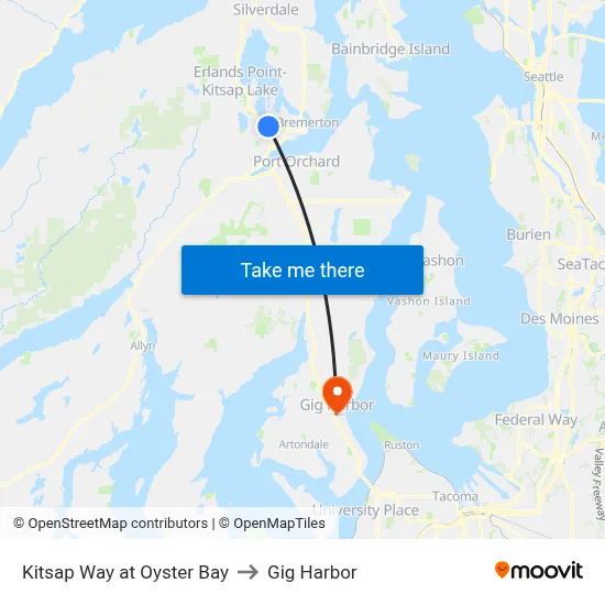 Kitsap Way at Oyster Bay to Gig Harbor map