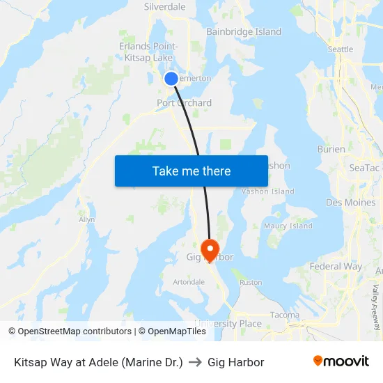 Kitsap Way at Adele (Marine Dr.) to Gig Harbor map