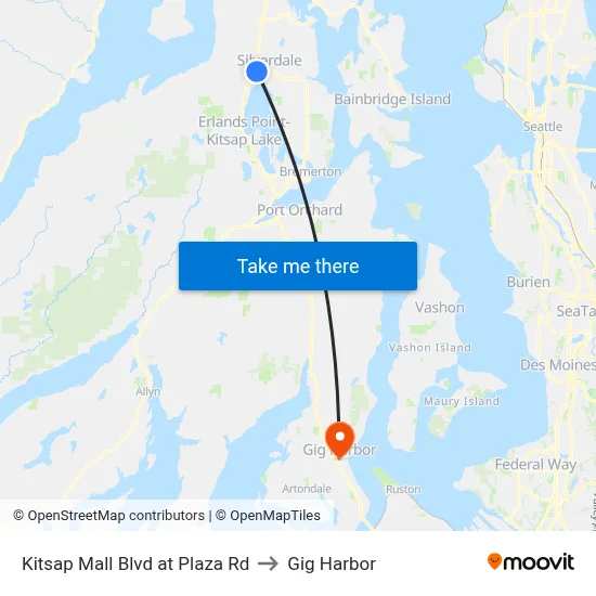 Kitsap Mall Blvd at Plaza Rd to Gig Harbor map