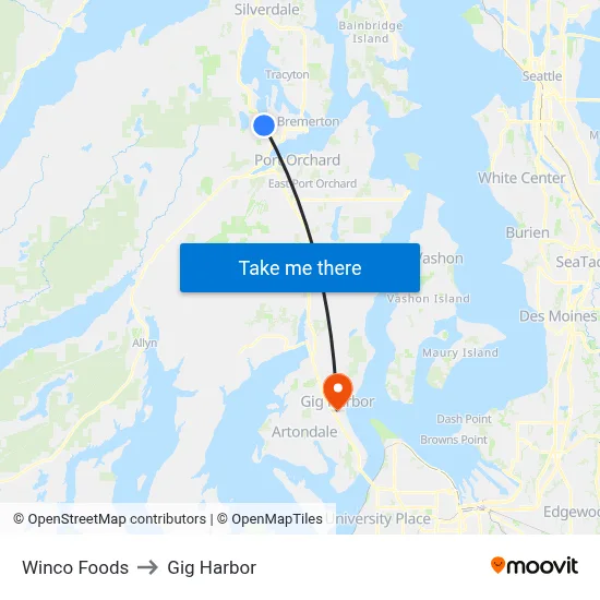 Winco Foods to Gig Harbor map