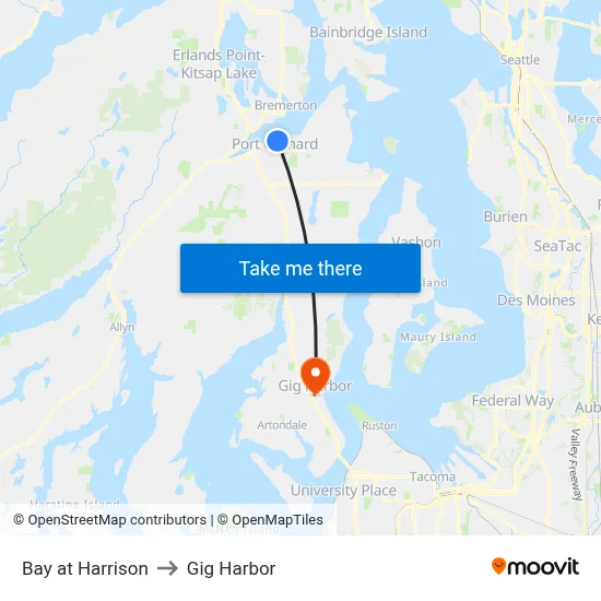Bay at Harrison to Gig Harbor map