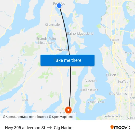 Hwy 305 at Iverson St to Gig Harbor map
