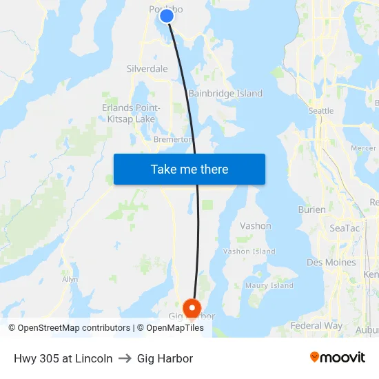Hwy 305 at Lincoln to Gig Harbor map