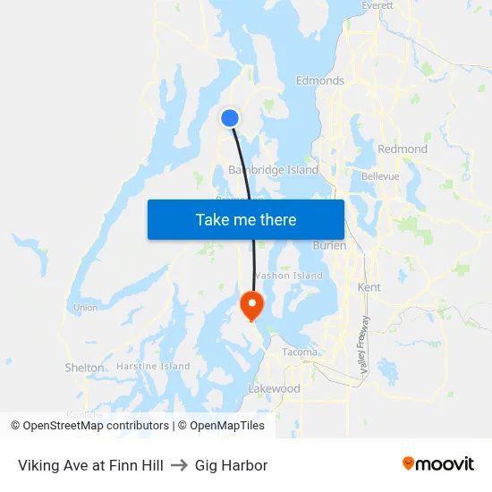 Viking Ave at Finn Hill to Gig Harbor map