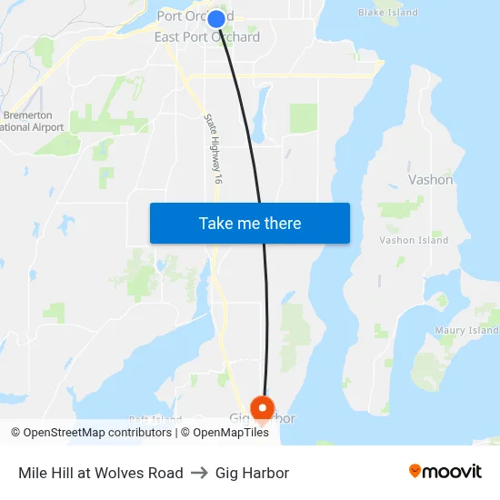 Mile Hill at Wolves Road to Gig Harbor map