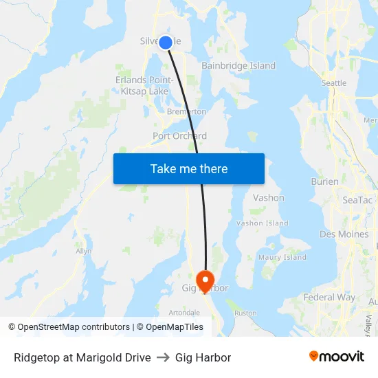 Ridgetop at Marigold Drive to Gig Harbor map