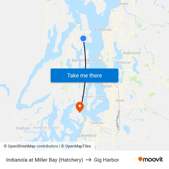 Indianola at Miller Bay (Hatchery) to Gig Harbor map
