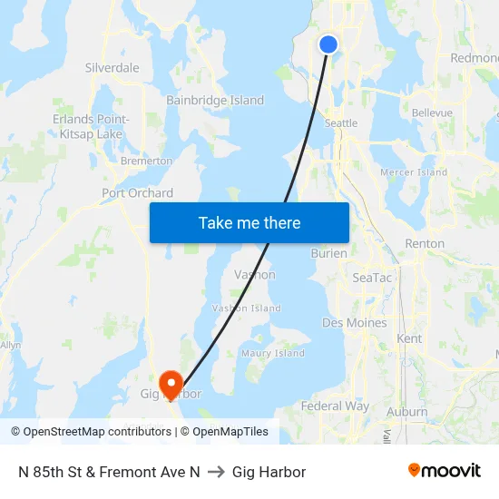 N 85th St & Fremont Ave N to Gig Harbor map