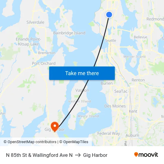 N 85th St & Wallingford Ave N to Gig Harbor map