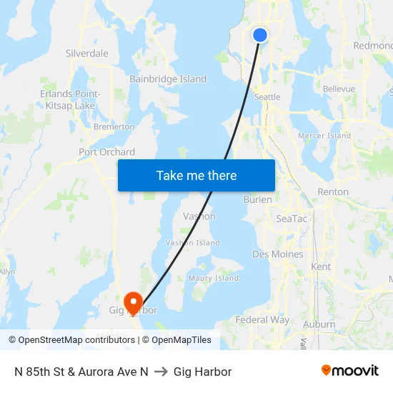 N 85th St & Aurora Ave N to Gig Harbor map