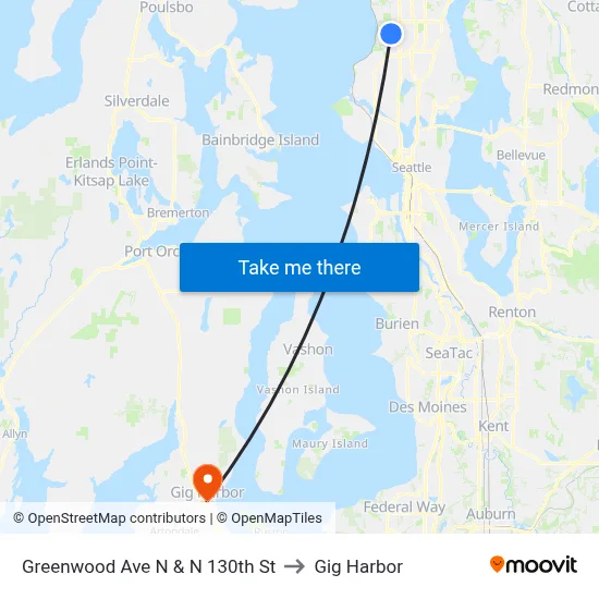 Greenwood Ave N & N 130th St to Gig Harbor map