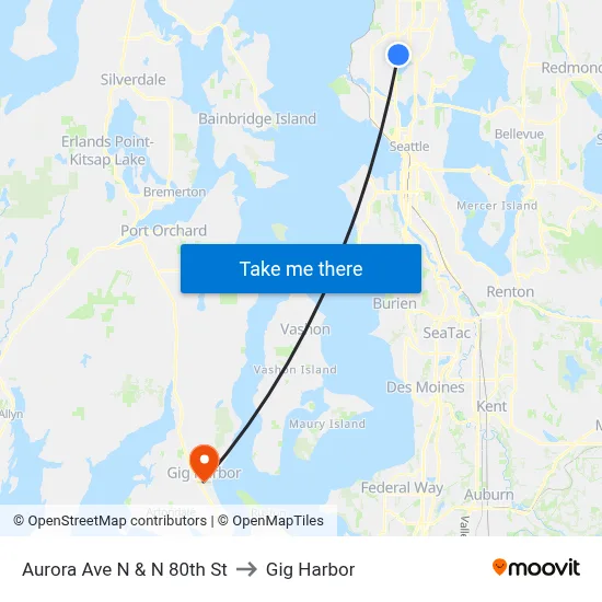 Aurora Ave N & N 80th St to Gig Harbor map