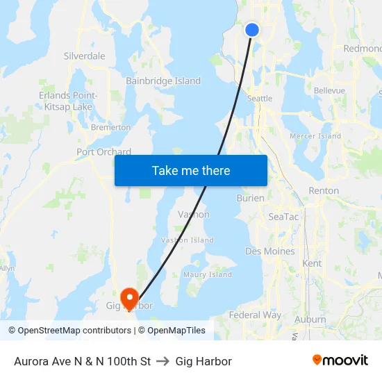 Aurora Ave N & N 100th St to Gig Harbor map
