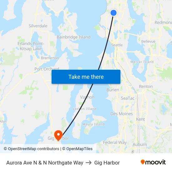 Aurora Ave N & N Northgate Way to Gig Harbor map