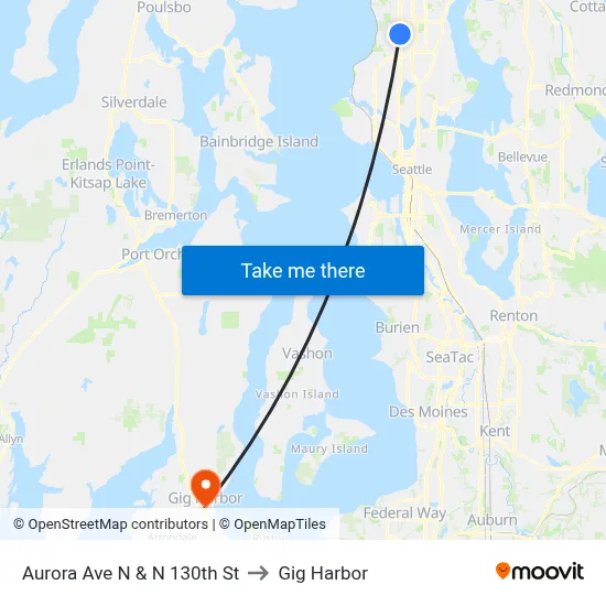 Aurora Ave N & N 130th St to Gig Harbor map