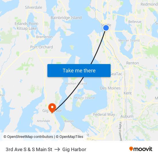 3rd Ave S & S Main St to Gig Harbor map