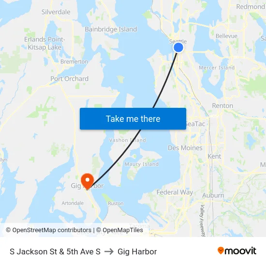 S Jackson St & 5th Ave S to Gig Harbor map
