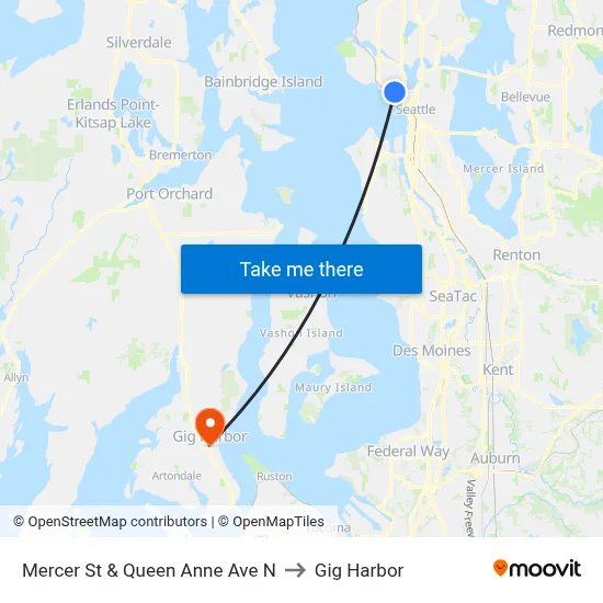 Mercer St & Queen Anne Ave N to Gig Harbor map
