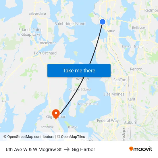6th Ave W & W Mcgraw St to Gig Harbor map
