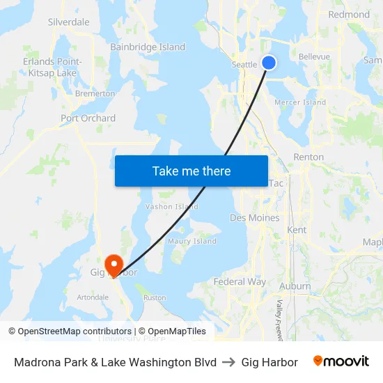 Madrona Park & Lake Washington Blvd to Gig Harbor map
