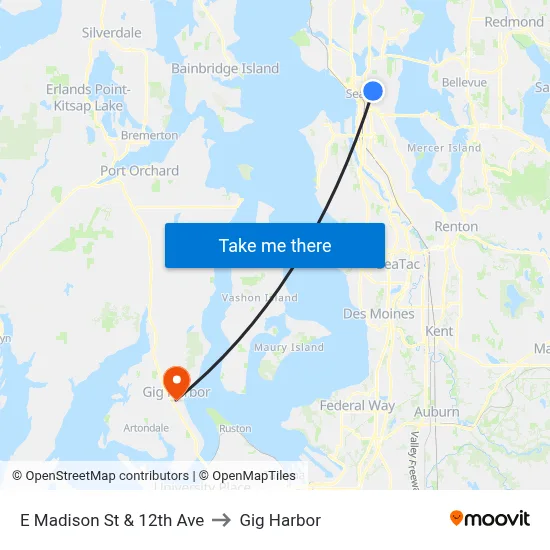 E Madison St & 12th Ave to Gig Harbor map