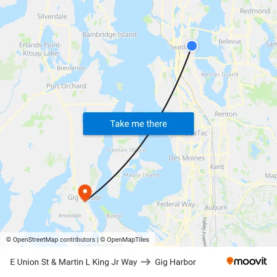 E Union St & Martin L King Jr Way to Gig Harbor map
