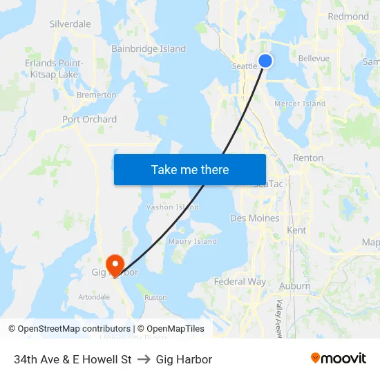 34th Ave & E Howell St to Gig Harbor map