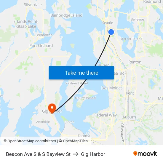 Beacon Ave S & S Bayview St to Gig Harbor map