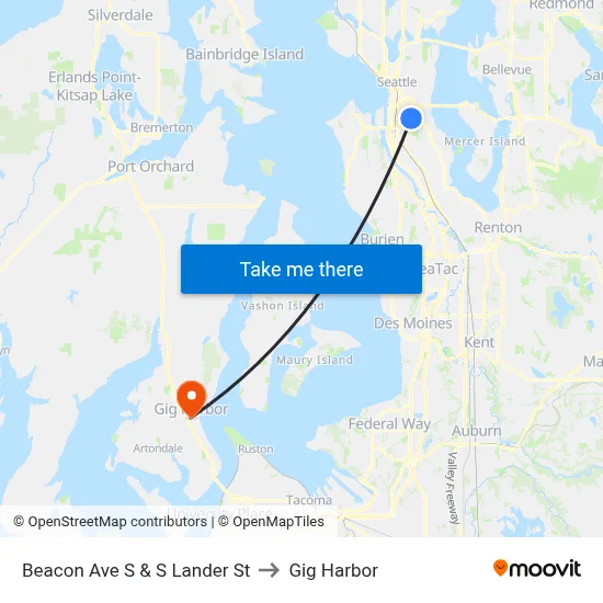 Beacon Ave S & S Lander St to Gig Harbor map