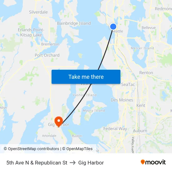 5th Ave N & Republican St to Gig Harbor map