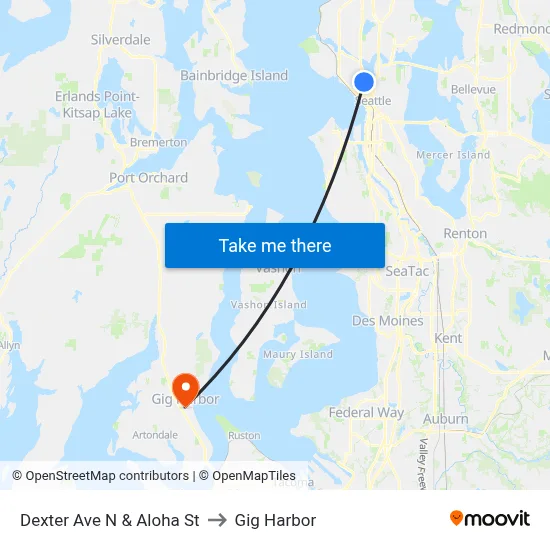 Dexter Ave N & Aloha St to Gig Harbor map