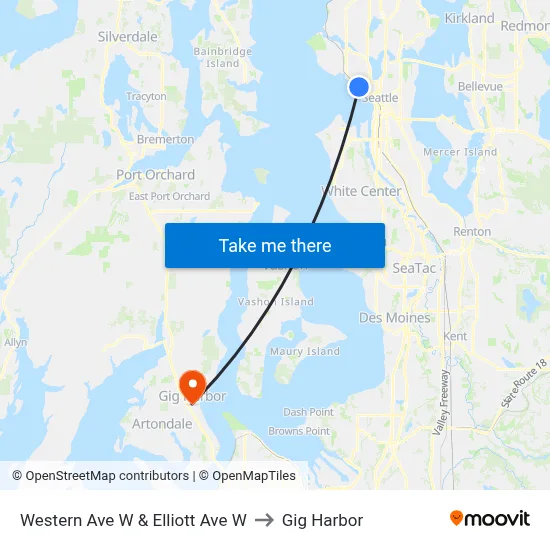 Western Ave W & Elliott Ave W to Gig Harbor map