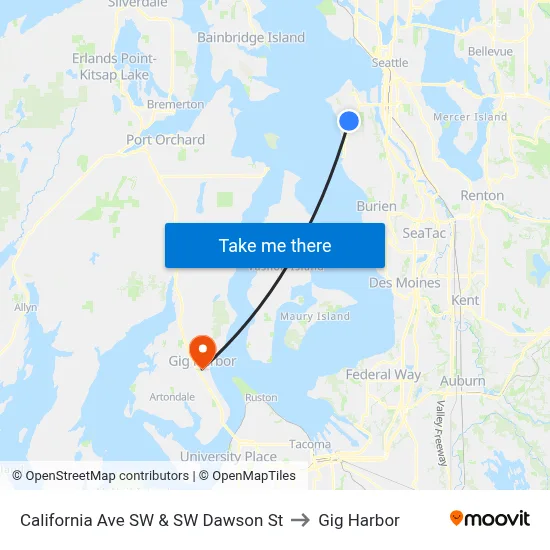 California Ave SW & SW Dawson St to Gig Harbor map