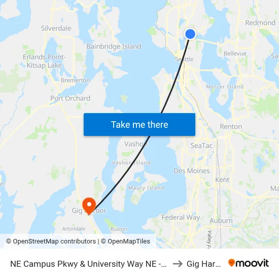 NE Campus Pkwy & University Way NE - Bay 2 to Gig Harbor map