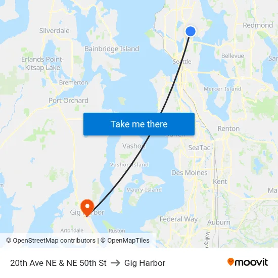 20th Ave NE & NE 50th St to Gig Harbor map