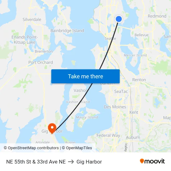 NE 55th St & 33rd Ave NE to Gig Harbor map