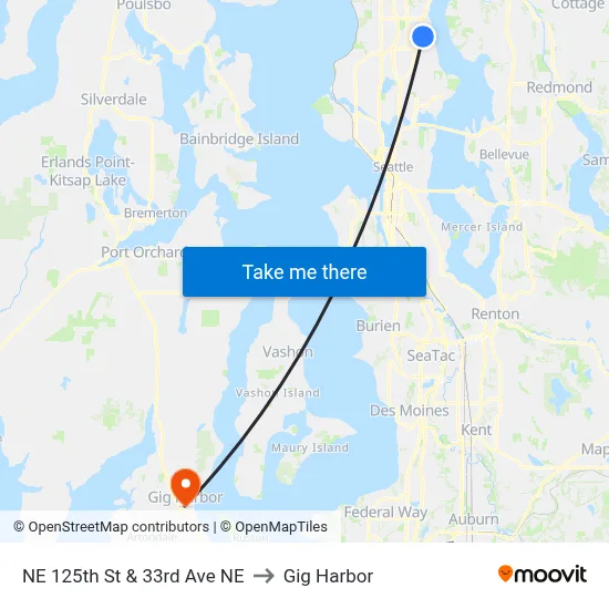 NE 125th St & 33rd Ave NE to Gig Harbor map