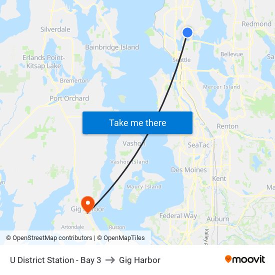 U District Station - Bay 3 to Gig Harbor map