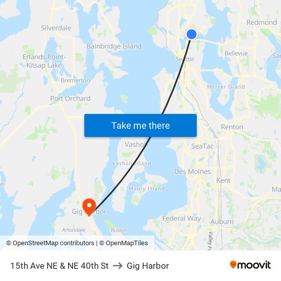 15th Ave NE & NE 40th St to Gig Harbor map