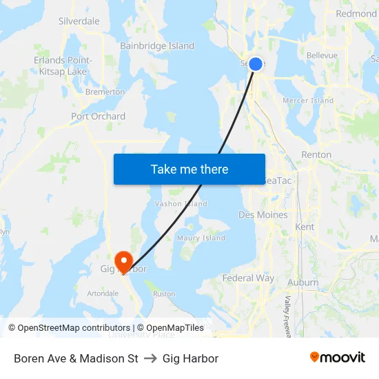 Boren Ave & Madison St to Gig Harbor map